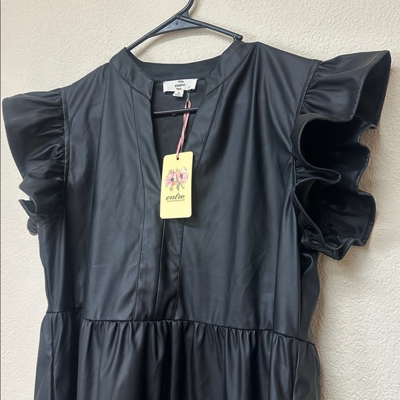 Entro Black Faux Leather Ruffle Mini Dress - Picture 4 of 4
